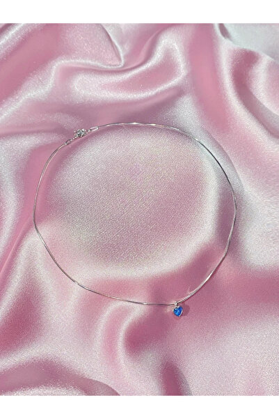 h&b design jewel 925 Ayar Gümüş Mavi Kalpli Choker