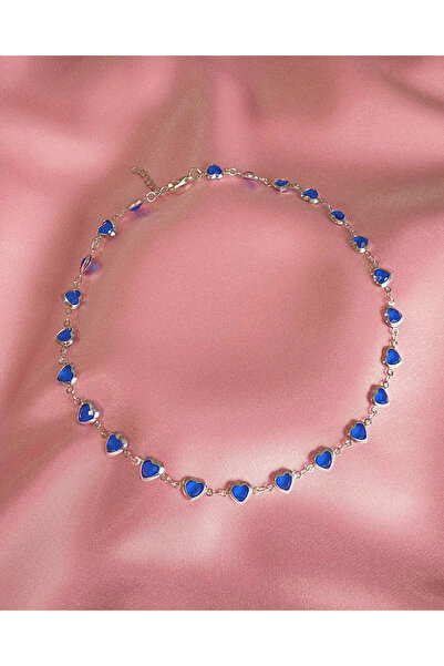h&b design jewel Silver Lacivert Mini Kalp Choker