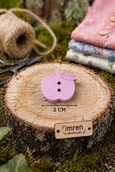 İMREN AKSESUAR Buton de măr din lemn natural de culoare roz de 2 cm - 1 pache...