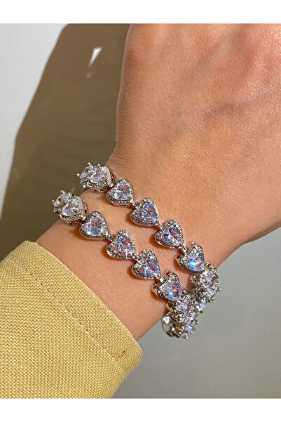 h&b design jewel Vip Silver Taşlı Kalp Bileklik