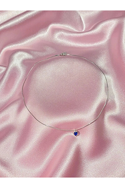 h&b design jewel 925 Ayar Gümüş Silver Lacivert Kalpli Choker