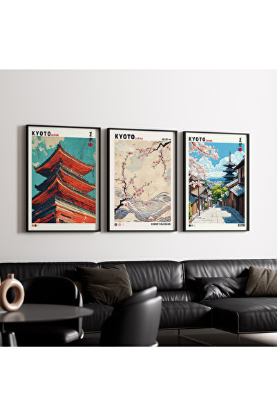 Artiera Σετ ζωγραφικής 3 τεμαχίων με ξύλινο πλαίσιο Kyoto Pagoda Gion Japandi...