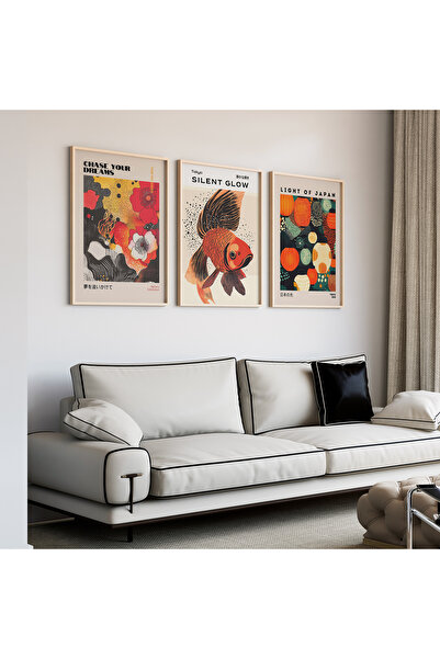 Artiera Σετ ζωγραφικής τέχνης Japandi με ξύλινο πλαίσιο 3 τεμαχίων Follow You...