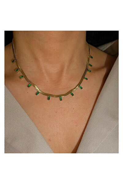 h&b design jewel Yeşil Baget Taşlı Kolye