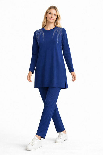 Mutlu City Women's Middle Age Regular Fit Two Thread Combed Cotton Stone Embr...