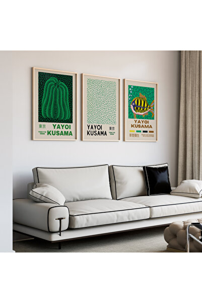 Artiera Σετ ζωγραφικής 3 τεμαχίων Kusama Minimal Green Japandi Art με ξύλινο ...