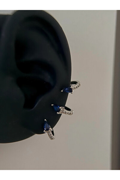 h&b design jewel Çelik Silver Lacivert Taşlı Halka Piercing