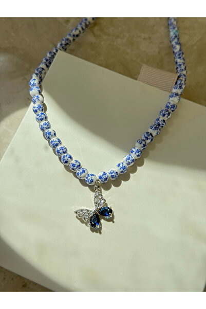 h&b design jewel Mavi Kelebek Detay Tasarım Kolye