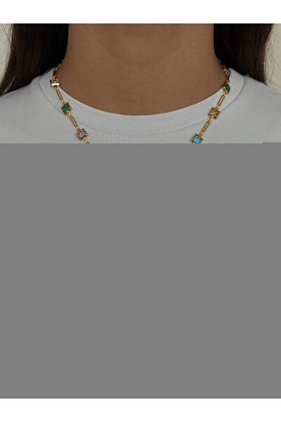 h&b design jewel Steel Square Stone Colored Y Necklace