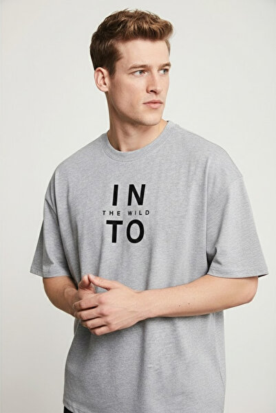 COMBİNE MİCHAİL Ανδρικό μπλουζάκι Into The WILD με τύπωμα Loose M.Gray