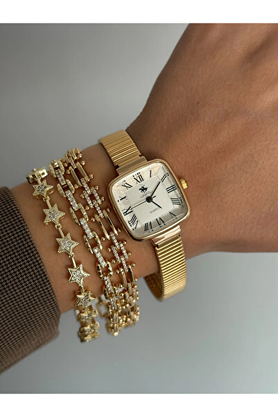 h&b design jewel ساعة يد كلاسيكية ذهبية
