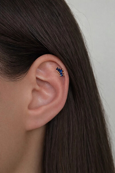 h&b design jewel Cerrahi Çelik Lacivert 5 Taşlı Piercing