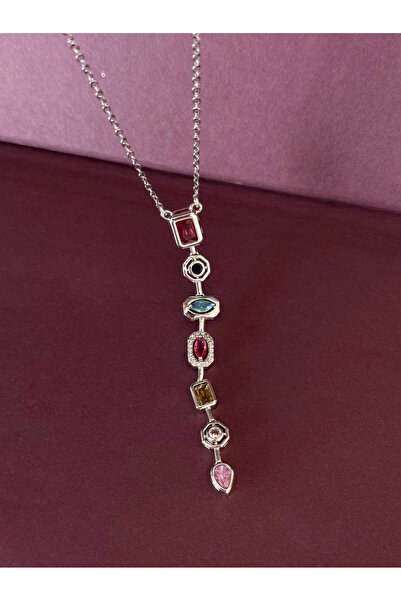 h&b design jewel Steel Silver Baguette Stone Design Necklace