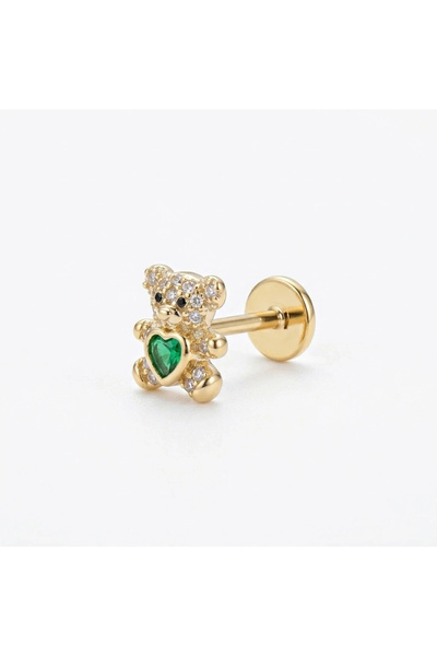 h&b design jewel Cerrahi Çelik Gold Yeşil Taşlı Ayıcık Piercing