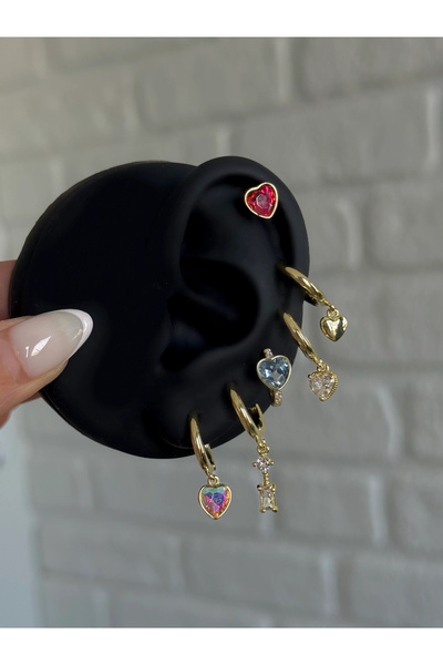 h&b design jewel مجموعة أقراط هولوغرام على شكل قلب مكونة من 6 قطع