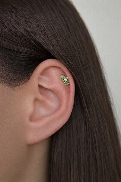 h&b design jewel Cerrahi Çelik Su Yeşili 5 Taşlı Piercing