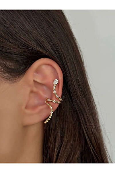 h&b design jewel حلقة أذن مزينة بتفاصيل ثعبان ذهبي من الفولاذ
