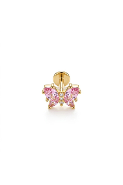 h&b design jewel Cerrahi Çelik Gold Pembe Kelebekli Piercing
