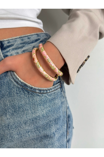 h&b design jewel Pink Floral Enamel Handcuff Bracelet