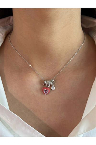 h&b design jewel Çelik Kalpli Charmlı Kolye