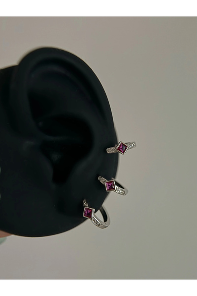 h&b design jewel Çelik Silver Bordo Taşlı Piercing