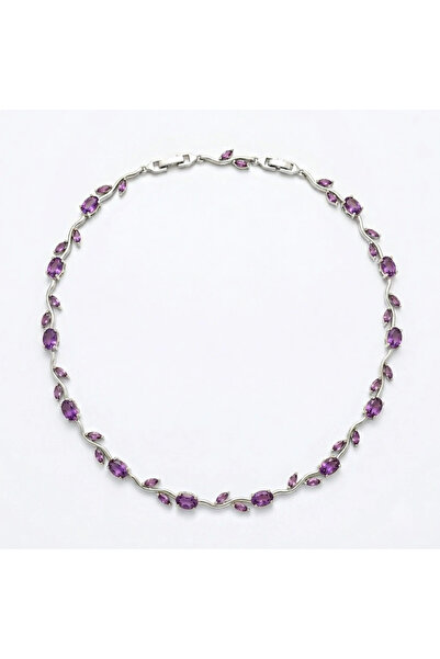 h&b design jewel Çelik Silver Mor Tulip Kolye