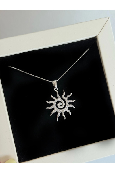 h&b design jewel Steel Silver Stone Sun Necklace