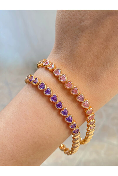 h&b design jewel Çelik Renkli Taşlı Kalp Bileklik
