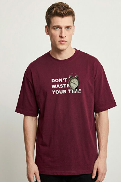 COMBİNE MİCHAİL Ανδρικό μπλουζάκι με στάμπα "Don't Waste Time" σε μπορντό χρώμα