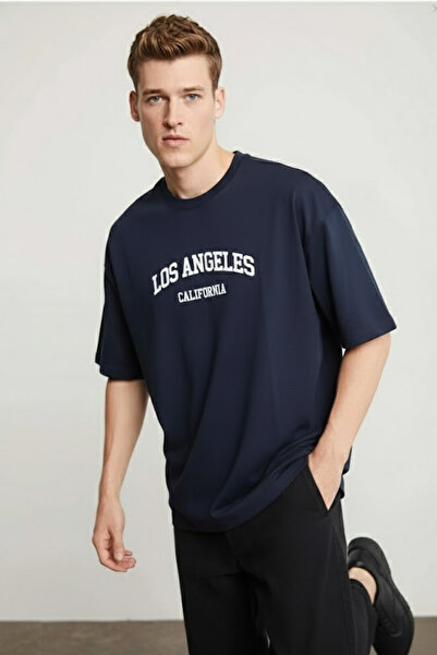 COMBİNE MİCHAİL Ανδρικό μπλουζάκι με στάμπα Los Angeles σε μπλε ναυτικό χρώμα
