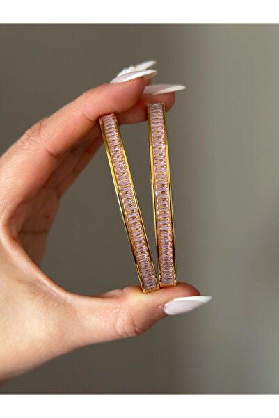 h&b design jewel Çelik Pembe Baget Taşlı Kelepçe Bileklik