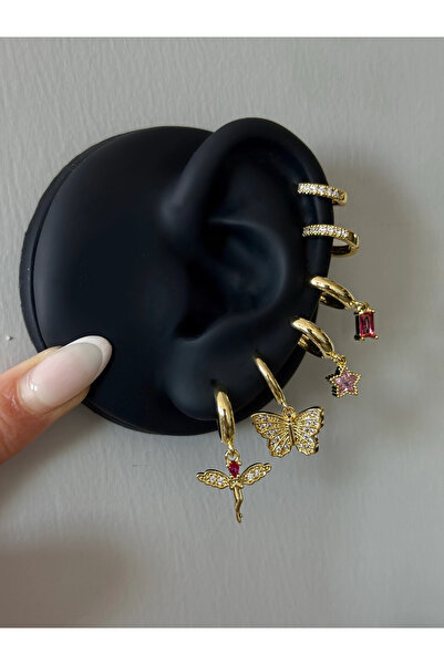 h&b design jewel Pembe Melek Detay 6 Lı Küpe Seti
