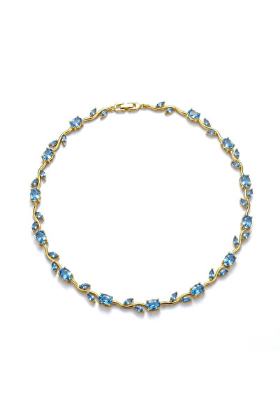 h&b design jewel Çelik Gold Mavi Tulip Kolye