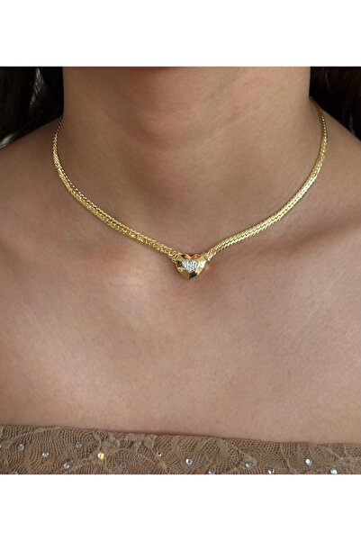 h&b design jewel Çelik Kalpli Balık Sırtı Zincirli Kolye