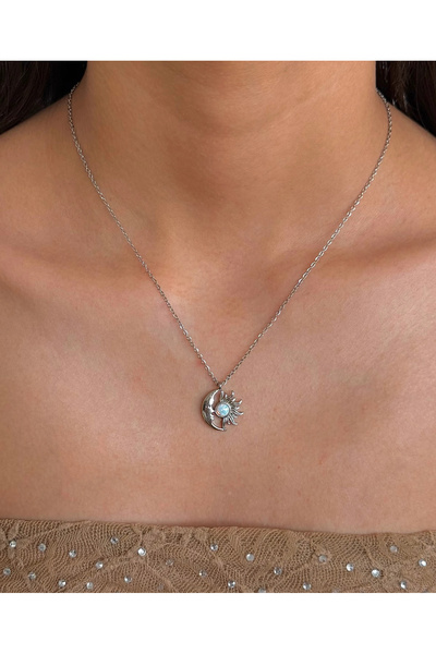 h&b design jewel Çelik Silver Sun & Moon Kolye