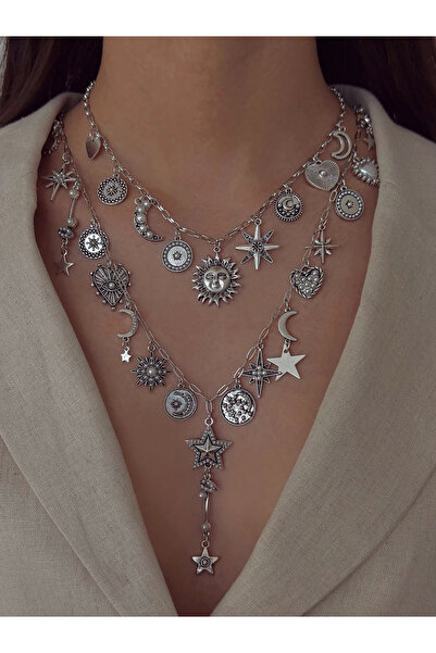 h&b design jewel Çelik Vintage Güneş Kolye Seti