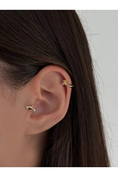 h&b design jewel Cerrahi Çelik Gold Roket Detaylı Piercing