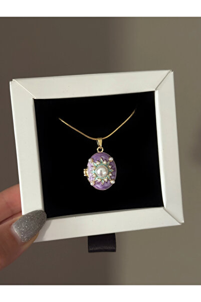 h&b design jewel قلادة مغطاة باللؤلؤ الفولاذي باللون الأرجواني الفاتح