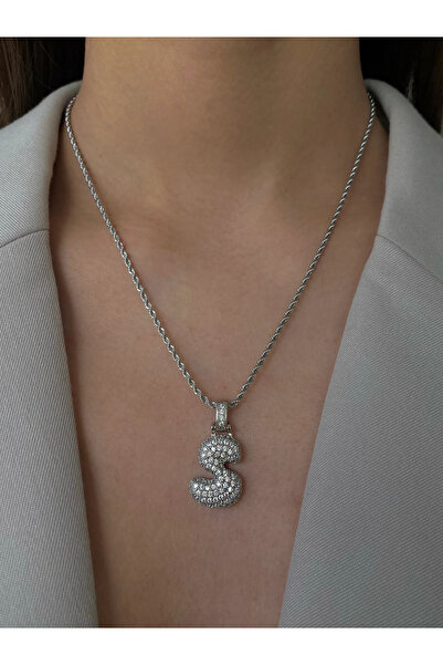 h&b design jewel Steel S Letter Detail Necklace