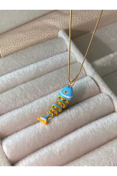 h&b design jewel Çelik Mavi Balık Kolye