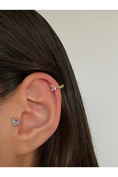 h&b design jewel Cerrahi Çelik Gold Pembe Kelebekli Halka Piercing