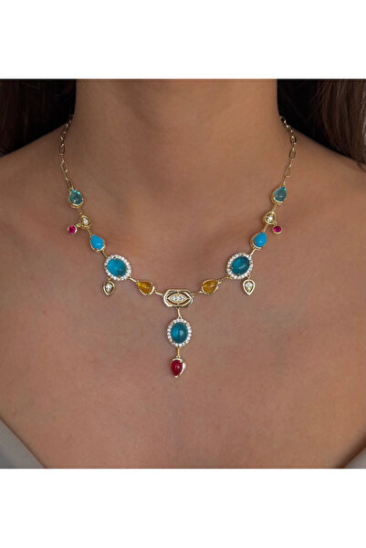 h&b design jewel Mavi Taşlı Tasarım Kolye
