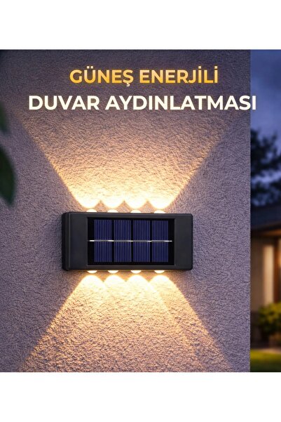 TeknoEser 2 Adet Güneş Enerjili 10 LED Duvar Aplik Bahçe Balkon Dış Mekan Ayd...