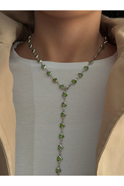 h&b design jewel Çelik Silver Yeşil Kalpli Y Kolye