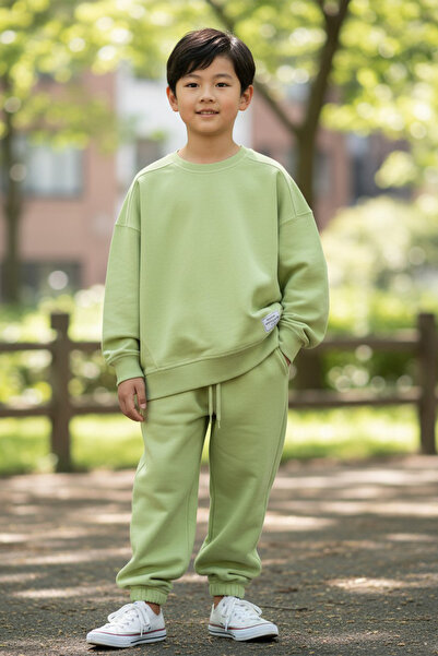 poozkids طقم رياضي للأطفال من الجنسين باللون الأخضر - سويت شيرت كبير الحجم وب...
