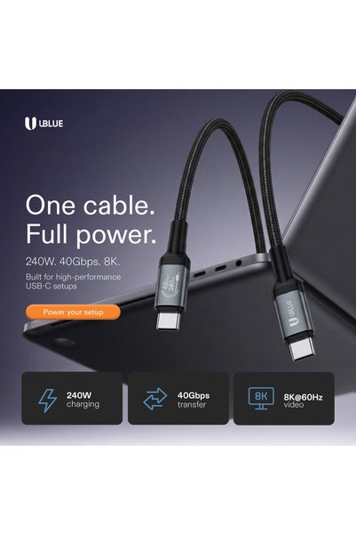 UBLUE USB-C to USB-C Cable, 240W PD, 40Gbps Data, 8K@60Hz Video, 1.2m, Braided, for S25/IPhone 15/17