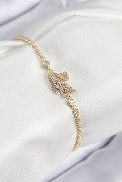 Skygo Brass Zircon Stone Swan Model Gold Color Women's Bracelet - Tj-Bb7691