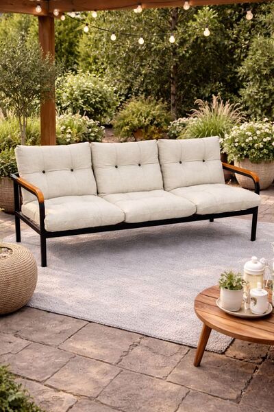 Madame Home Krem Bej -Balkon, Bahçe, Cafe - Metal Kanepe Koltuk Takımı – 3’ Lü