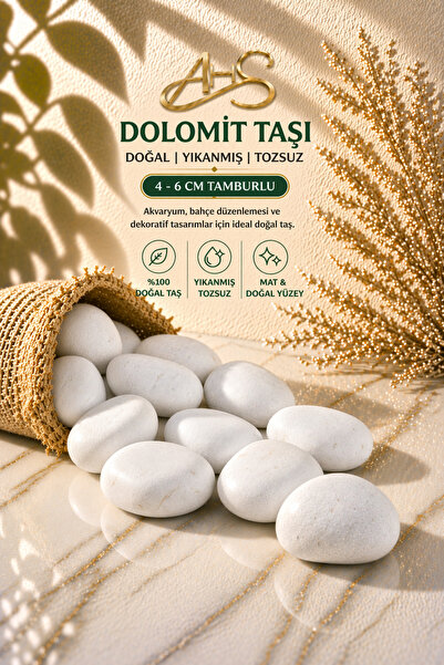 AHS Beyaz Dolomit Taş 5 Kg 4-6 Cm Dere Çakıl Taşı Bahçe Peyzaj Süs Taşı Saksı...