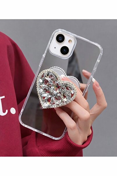 PiyasaSepeti Aynalı Taşlı Popsocketli Kılıf iPhone 15 Plus